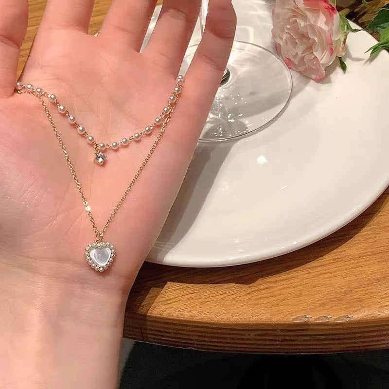 Coquette Layered Pearl Pendant Necklaces