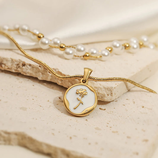 Coquette Double Layered Pearl Rose Pendant Necklace