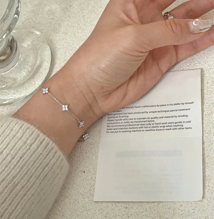 Four-Leaf Clover Flower Dainty 925 Silver Plated Bracelets
