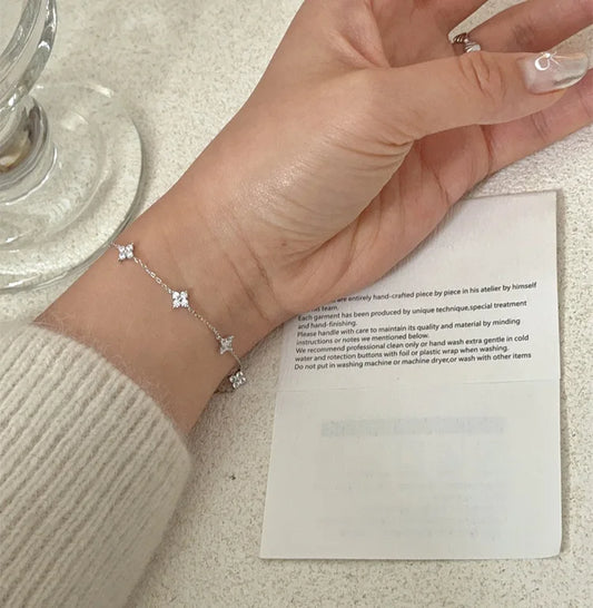 Four-Leaf Clover Flower Dainty 925 Silver Plated Bracelets
