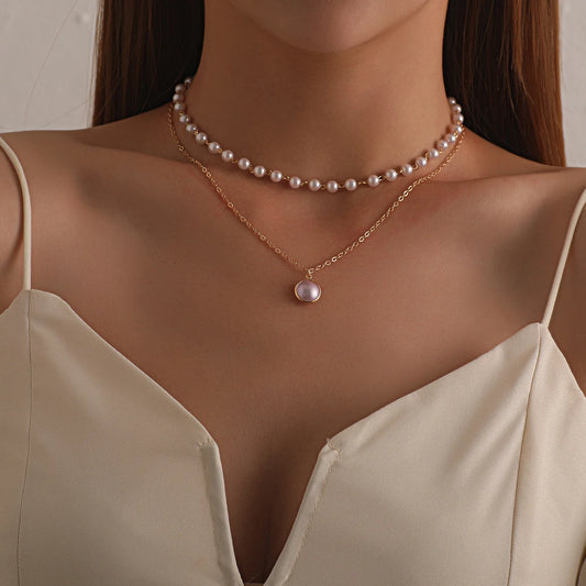 Coquette Layered Pearl Pendant Necklaces