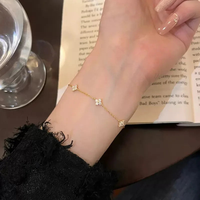 Four-Leaf Clover Flower Dainty 925 Silver Plated Bracelets