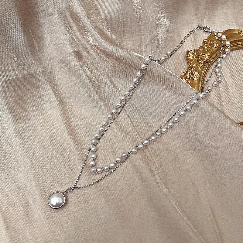 Coquette Layered Pearl Pendant Necklaces