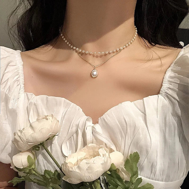 Coquette Layered Pearl Pendant Necklaces