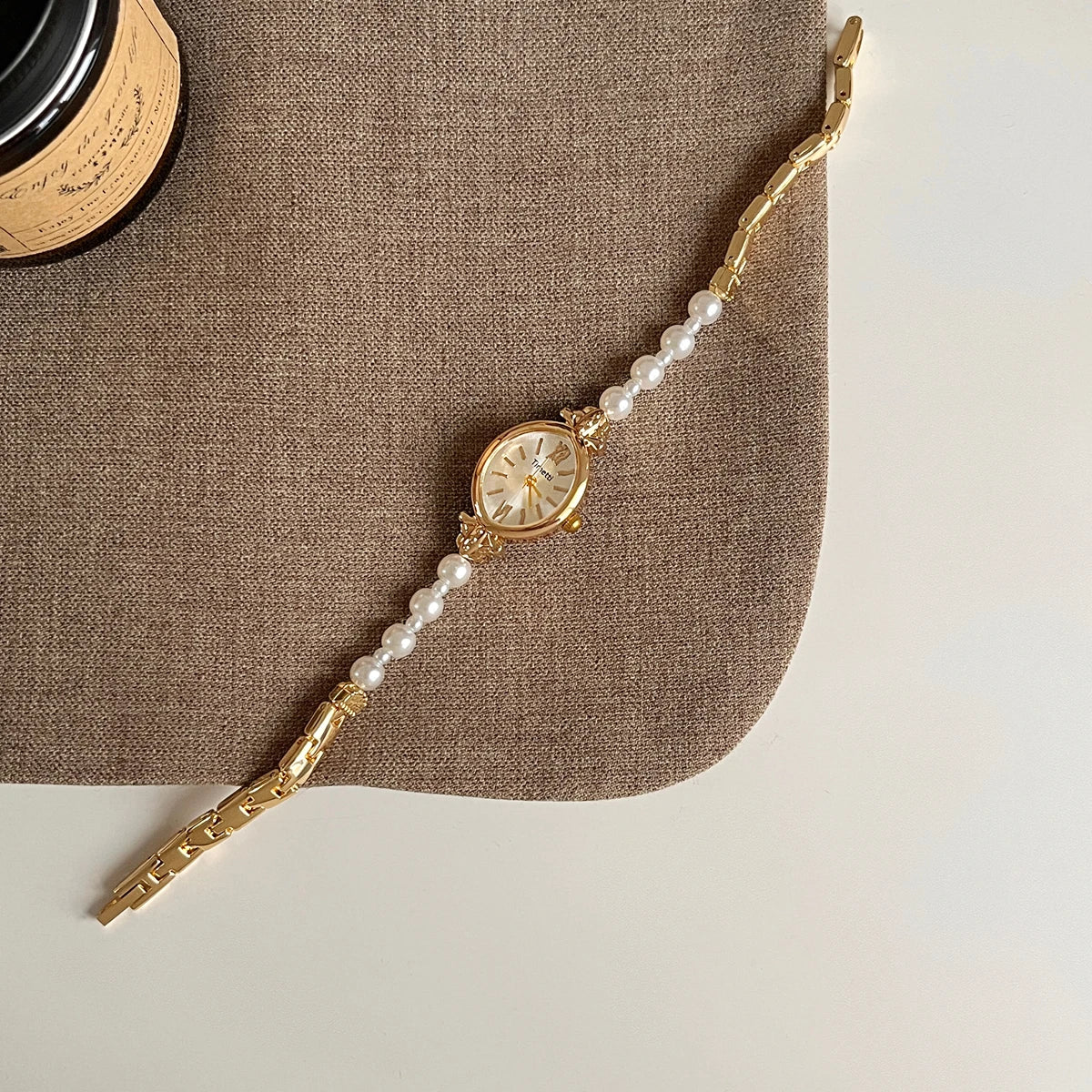 French Vintage Elegant Marquise Face Pearl Quartz Watch