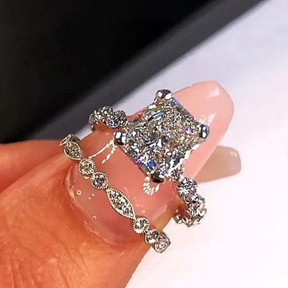 Brilliant Square White Cubic Zirconia Rings Set