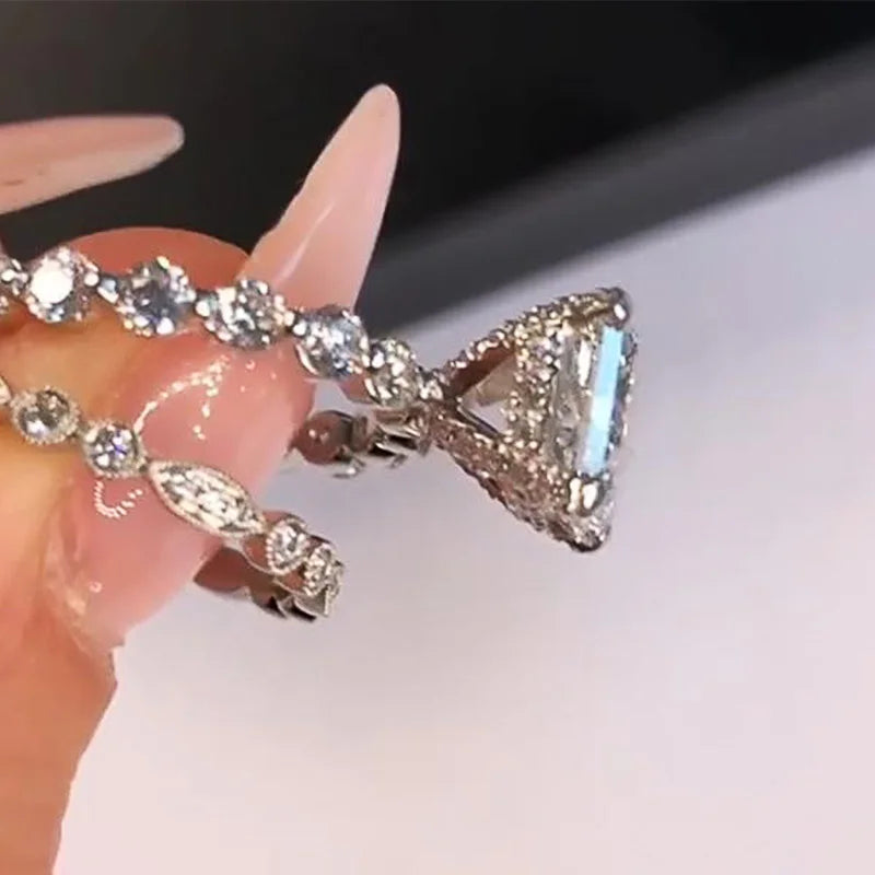 Brilliant Square White Cubic Zirconia Rings Set