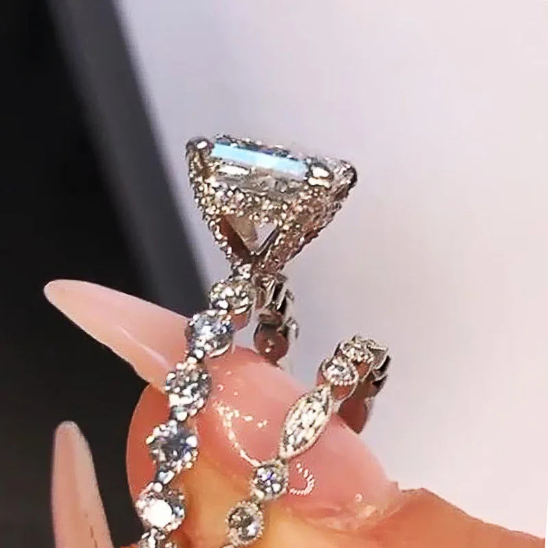 Brilliant Square White Cubic Zirconia Rings Set