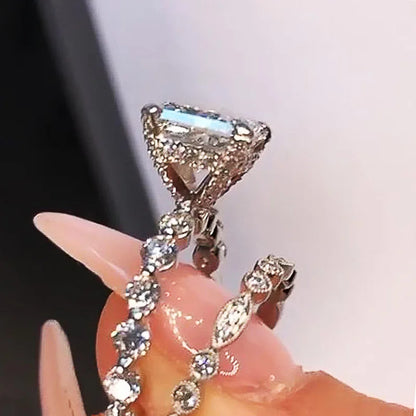 Brilliant Square White Cubic Zirconia Rings Set