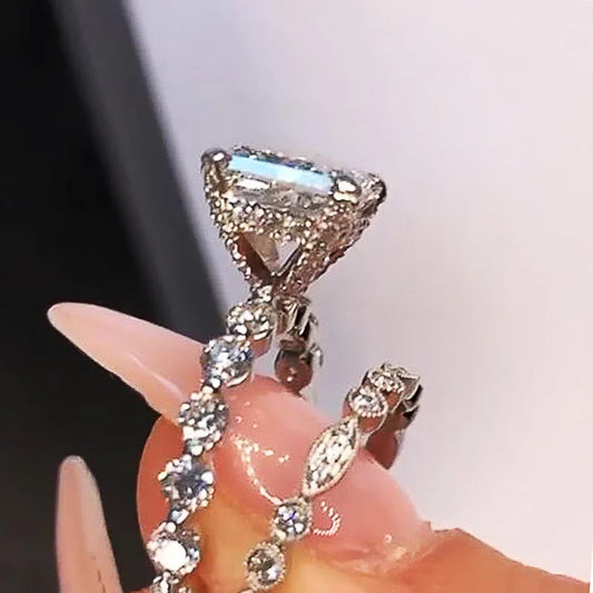 Brilliant Square White Cubic Zirconia Rings Set