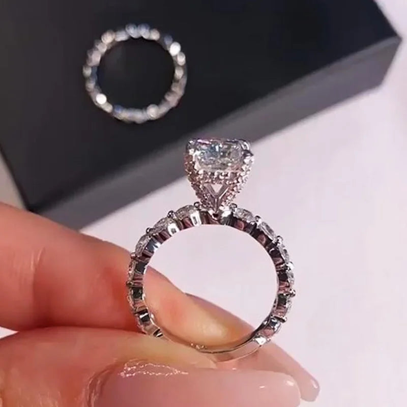 Brilliant Square White Cubic Zirconia Rings Set