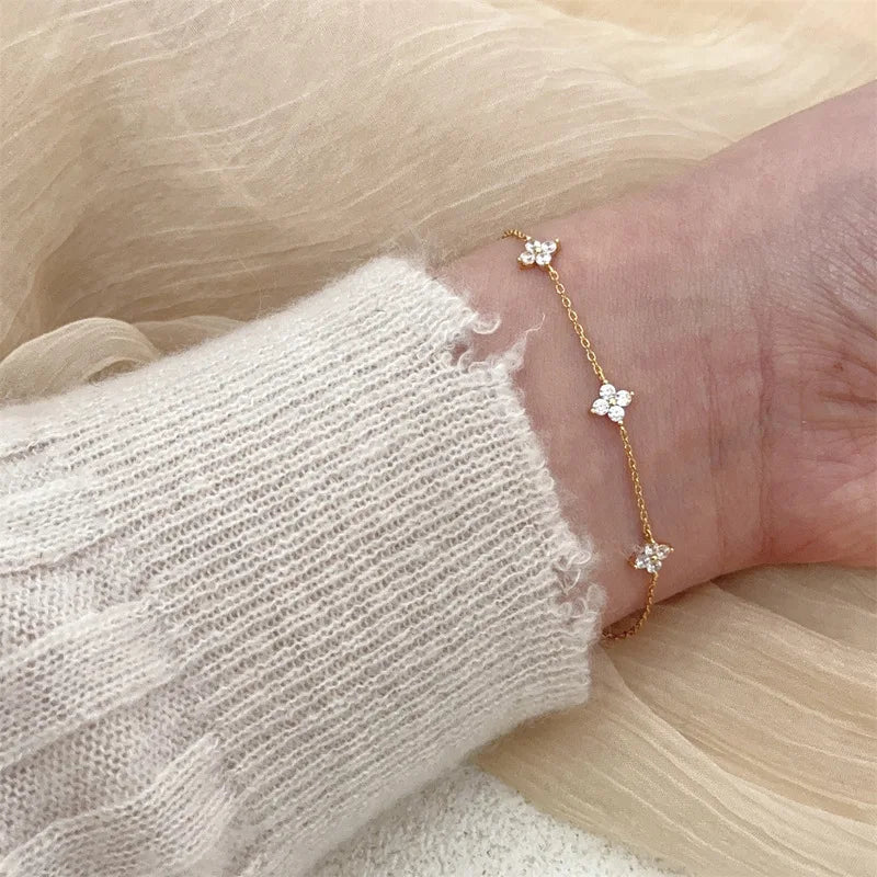 Four-Leaf Clover Flower Dainty 925 Silver Plated Bracelets