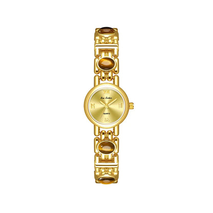 French Vintage Elegant Round Face Brown Tiger Eye Watch
