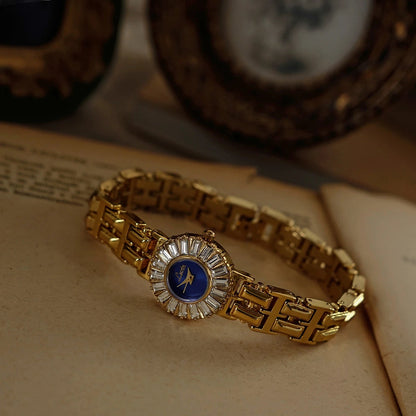 French Vintage Elegant Round Blue Face Quartz Watch