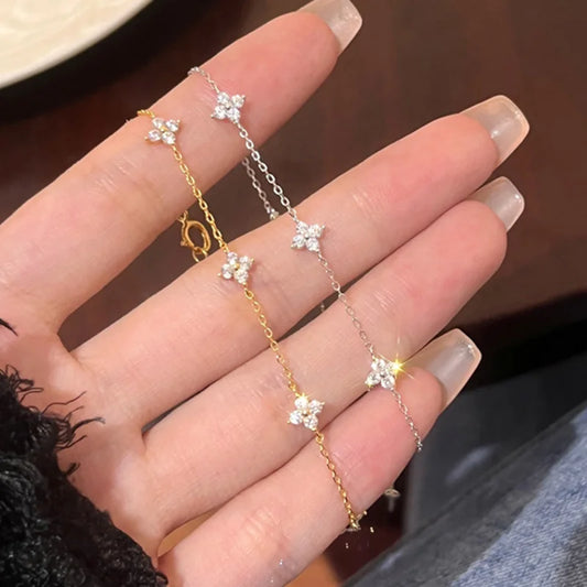Four-Leaf Clover Flower Dainty 925 Silver Plated Bracelets