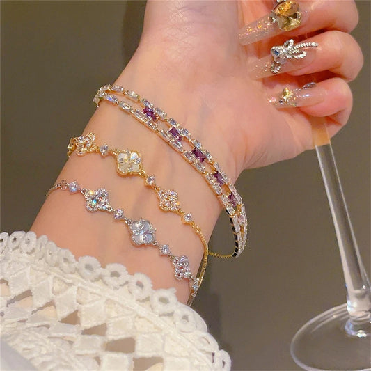 Four-Leaf Clover Flower Dainty Stainless Steel Bracelets