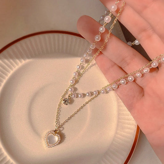 Coquette Layered Pearl Pendant Necklaces