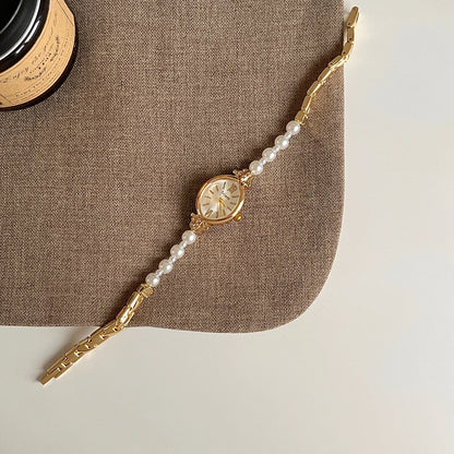 French Vintage Elegant Marquise Face Pearl Quartz Watch