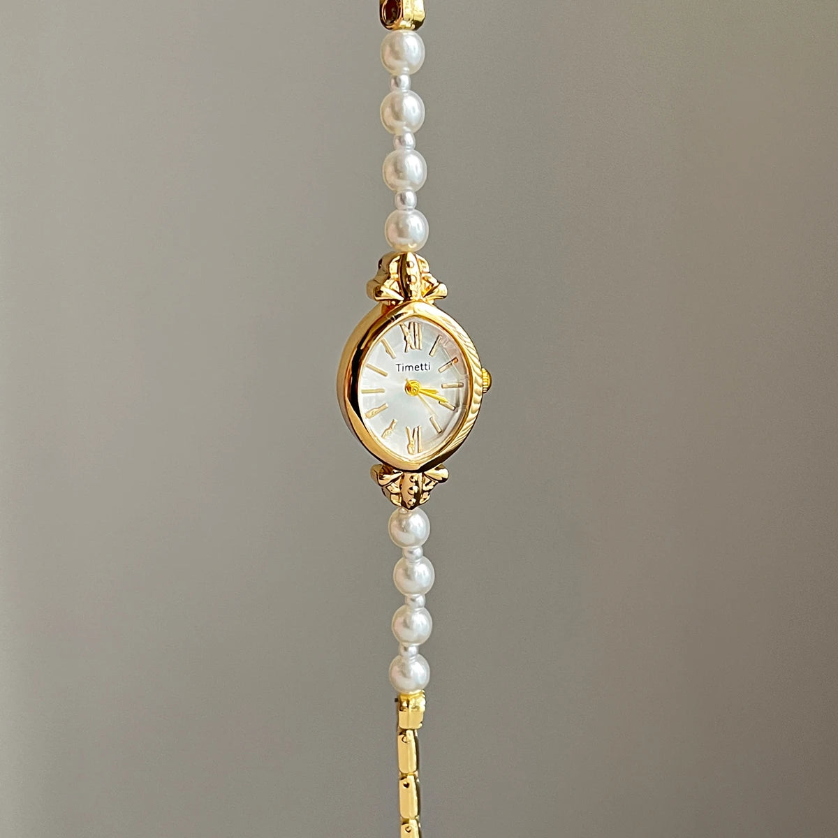 French Vintage Elegant Marquise Face Pearl Quartz Watch