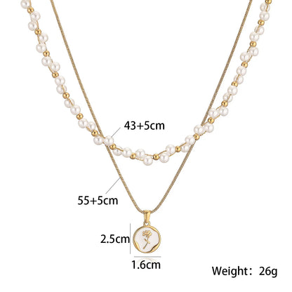Coquette Double Layered Pearl Rose Pendant Necklace