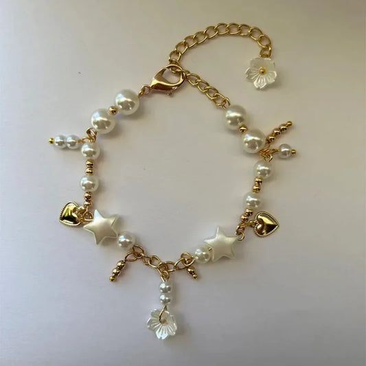 Coquette Pearl Bead Flower Bracelet