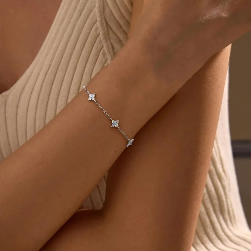 Four-Leaf Clover Flower Dainty 925 Silver Plated Bracelets