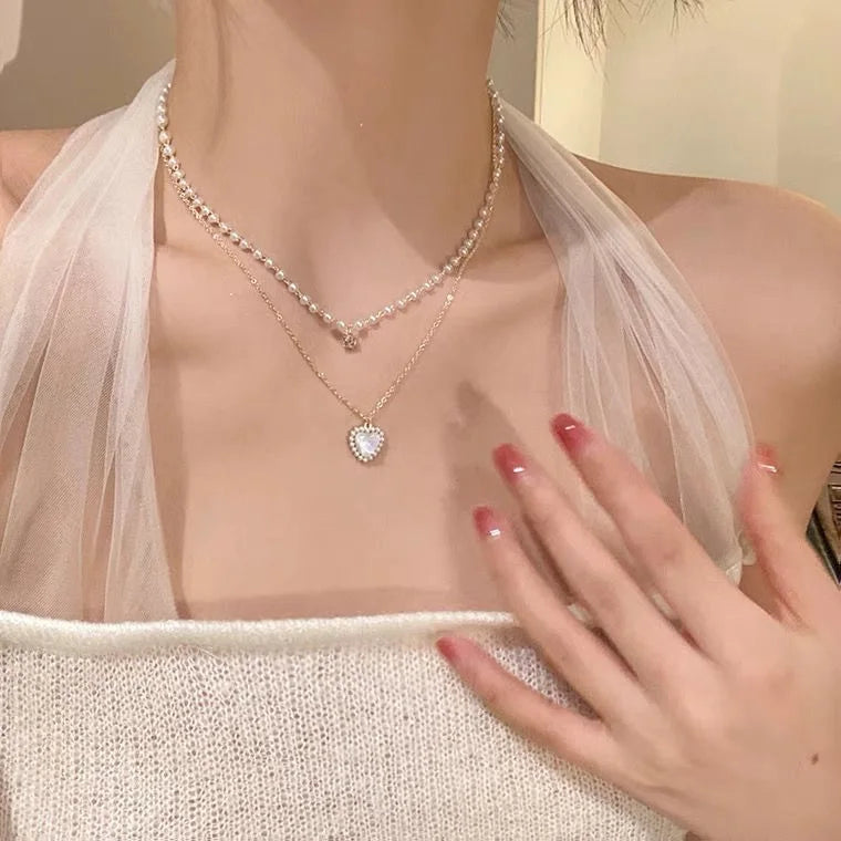 Coquette Layered Pearl Pendant Necklaces